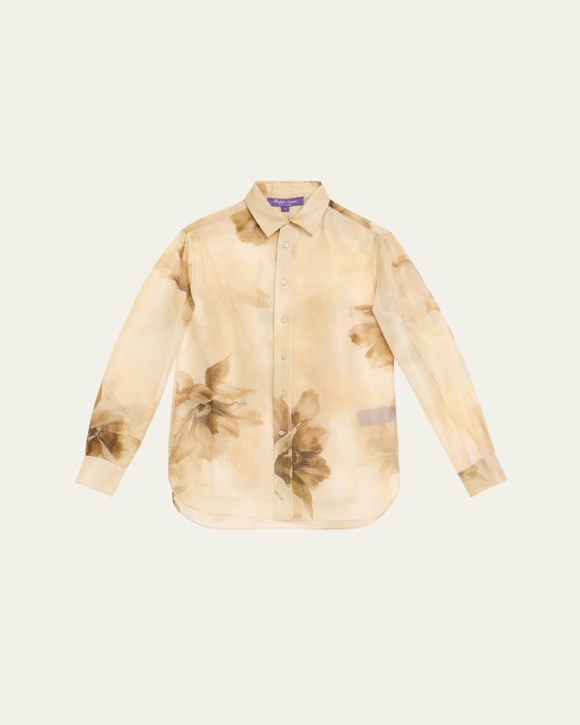 Adrienne Siena Floral Silk Button-Down Shirt